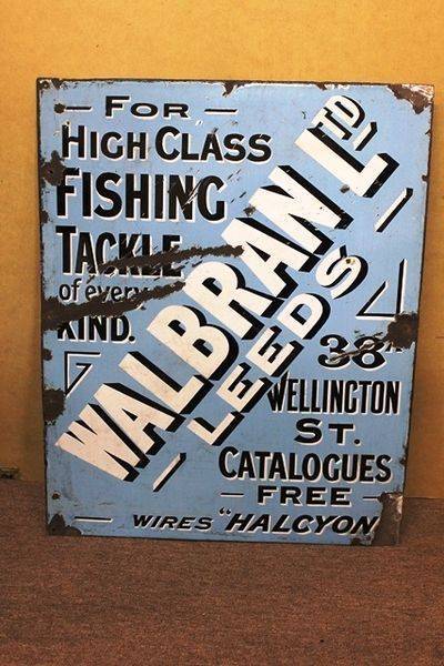 Antique + Rare Walbran Fishing Tackle Enamel Sign.#*