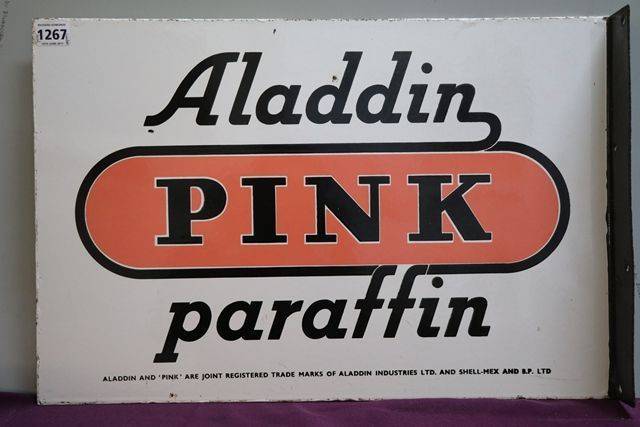 Aladdin and Pink Paraffin Double Sided Enamel Advertising Sign
