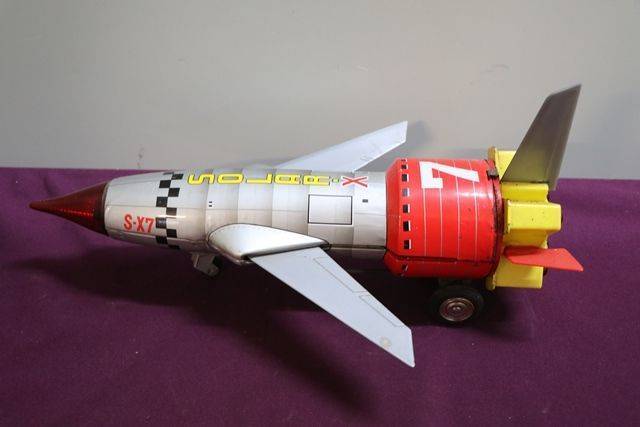 Rare 1960's Solar X7 Japan Space Rocket Tin and Plastic Toy