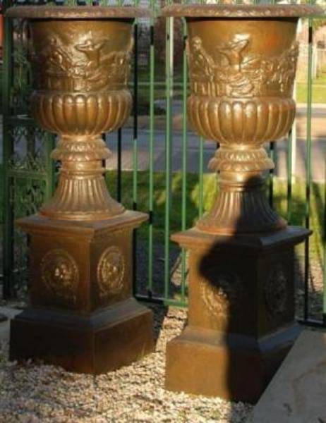 Pair of Versaille Cast Iron Urns and Bases --- CI 42