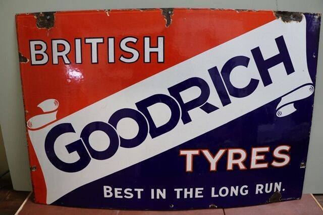 British Goodrich Tyres Enamel Advertising Sign 