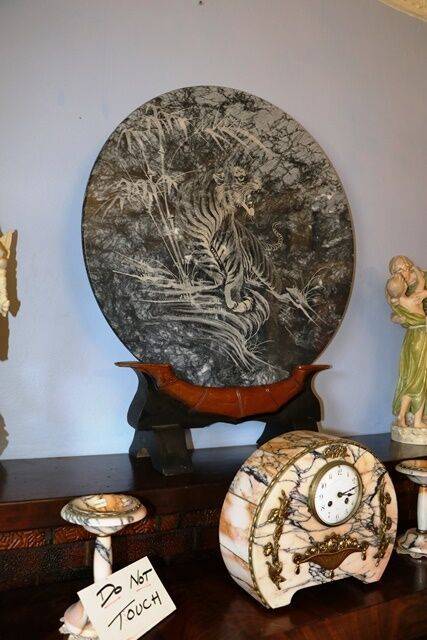 Large C20th Hand Caved Japanese Marble Plaque 