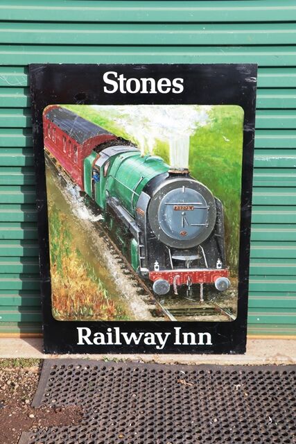 Vintage Hand Painted Stones Railway Inn Metal Sign 