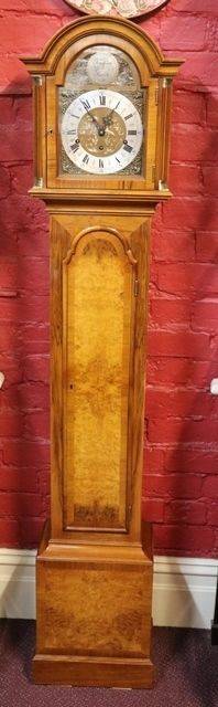 20th Century Walnut Short Case Clock 8 Day 14 Hour Westminster Chime Movement 