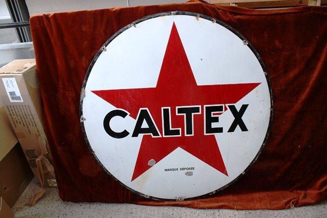 ARRIVING SOON Caltex Round Enamel Advertising Sign