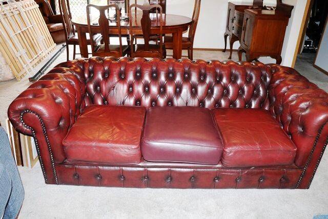 A Deep Red Leather Chesterfield Lounge 