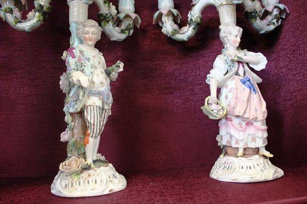 A Fine Pair Of Sitzendorf Porcelain Candelabras C1880 