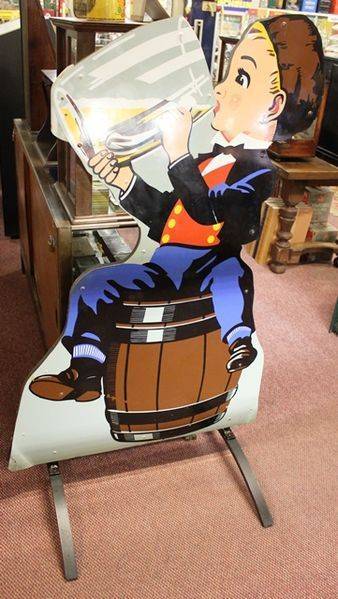 A Large Stunning Pecheur Beer Double Sided Pictorial Enamel Sign