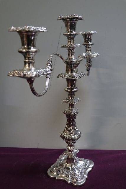 A Quality Pair Of Antique Silver Plated 3 Branch Candelabras 