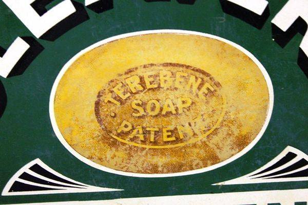 A Unique + Early Cleavers Terebene Soap Enamel Sign
