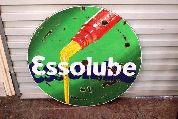 A Vintage Essolube Double Sided Pictorial Enamel Sign