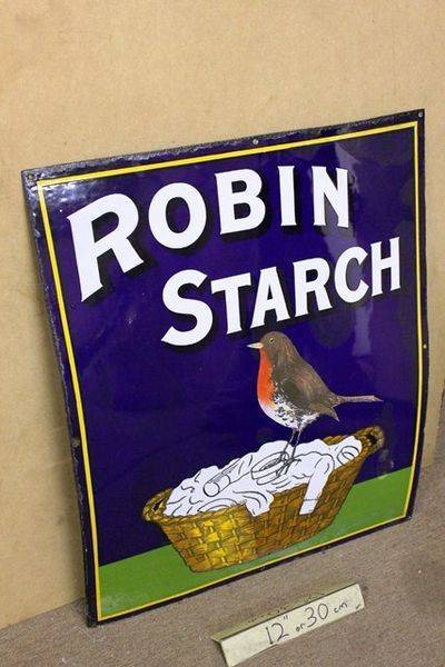 A Vintage Robin Starch Pictorial Advertising  Enamel Sign