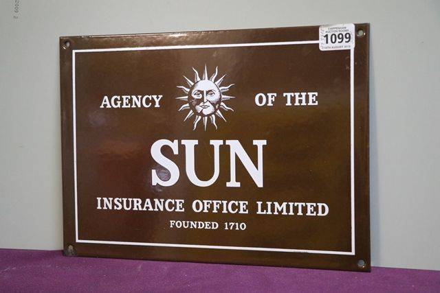 Agency of The Sun Insurance Office Limited  Enamel Sign 