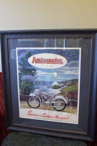 Ambassador Motorcycles Framed Shop Display Card