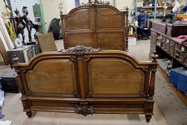 Antique French Walnut Well Carved Queen Size Bed 
