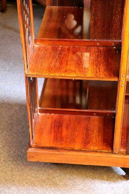 Antique Mahogany Scallop Top Revolving Bookcase 