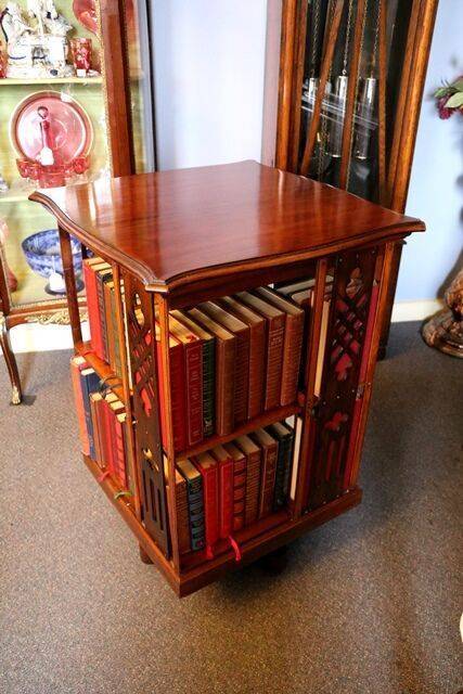 Antique Mahogany Scallop Top Revolving Bookcase 