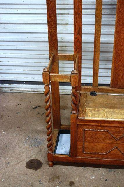 Antique Oak Barleytwist Centre Seat Hall Stand  