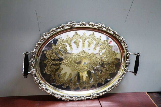Antique Silver Plated on Brass Oval Serving Tray 