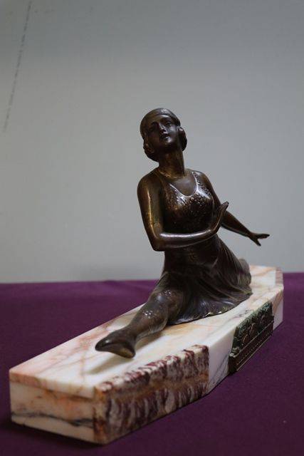 Art Deco Bronze and Marble Ballet Lady Figure  Signed By PSega