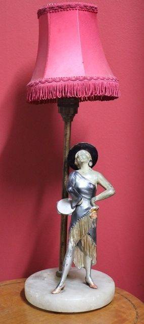 Art Deco Cold Painted Spelter Figure Lamp C1930