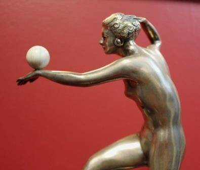 Art Deco Silver Bronze Figure with Ivorry Ball
