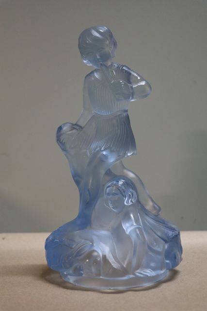 Art Deco Walther + Sohne Blue Glass Peter Pan Float Bowl On Stand 