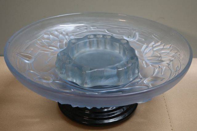 Art Deco Walther + Sohne Blue Glass Peter Pan Float Bowl On Stand 