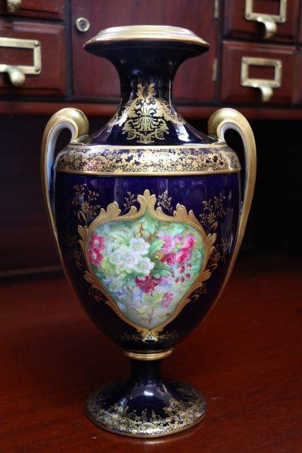 Blue Ground Vase With Gilt Work and Painting 