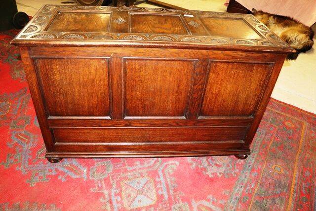 C20th Well Carved Two Drawer Oak Coffer 