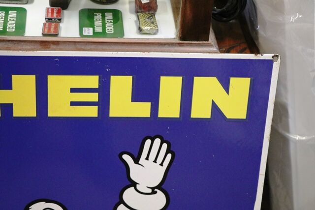 Classic Michelin Bibendum Pictorial Double Enamel Adv Sign 