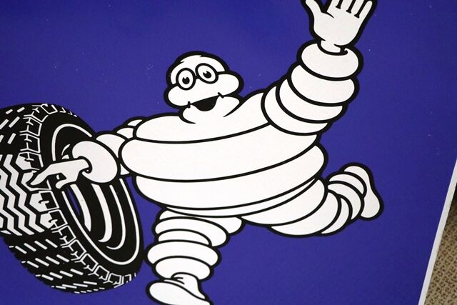 Classic Michelin Bibendum Pictorial Double Enamel Adv Sign 
