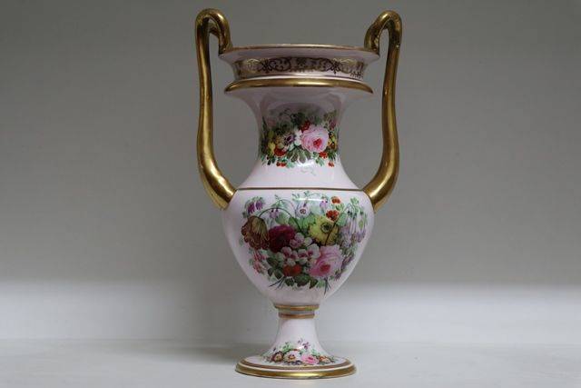 Copeland + Garrett 2 Handle Vase With Floral and Gilt Decoration 