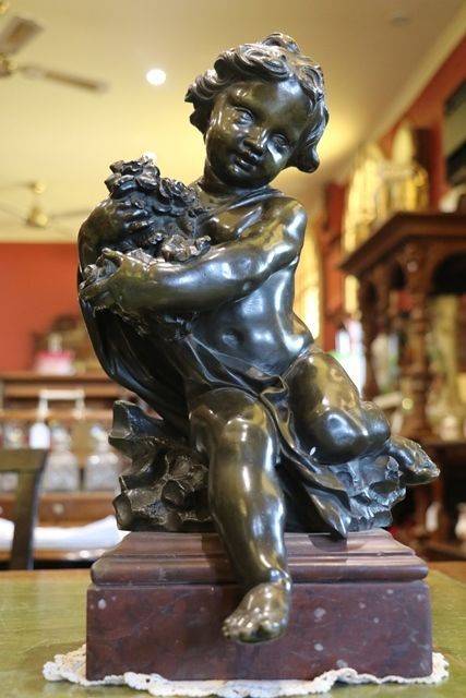 Early 19th Century Bronze Cherub On Marble Base  English  C1800 20 