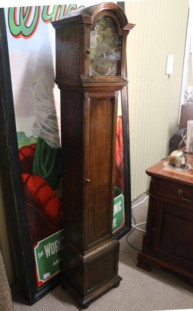 Early C20th Brass Face 8 Day Westminster Oak Grandmother Clock  
