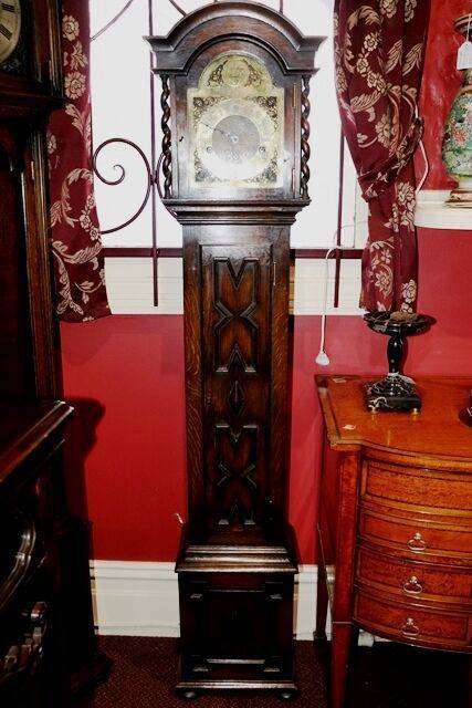 Early C20th Oak Brass Face Grandmother Clock