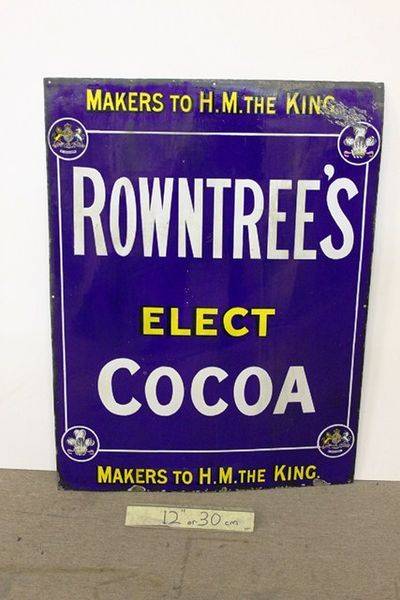 Early Rowntrees Cocoa Enamel Advertising Sign