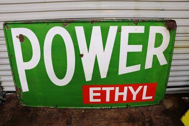 Early Vintage POWER Ethyl Motor Spirit Enamel Sign 