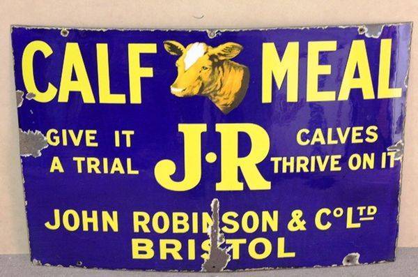 John Robinson Calf Meal Farming Enamel Sign 