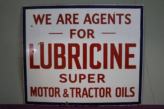 Lubricine Super Motor and Tractor Oils Agent Enamel Sign