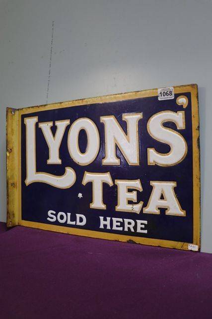 Lyons Tea Sold Here Double Sided Enamel Vintage Shop Sign 