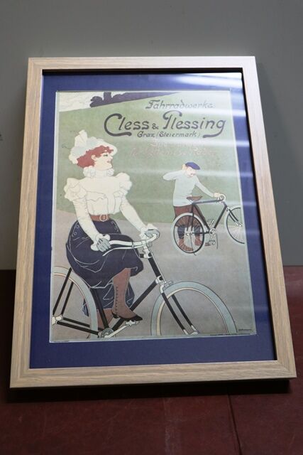 Original Vintage Cless and Plessing Bicycles Framed Advertising Print 