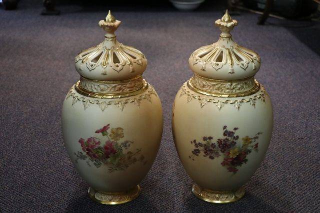 Pair of Large Royal Worcester Potpourri Vases
