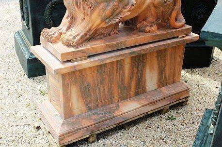 Pair of Large Tiger Eye Marble Lions on Stands 