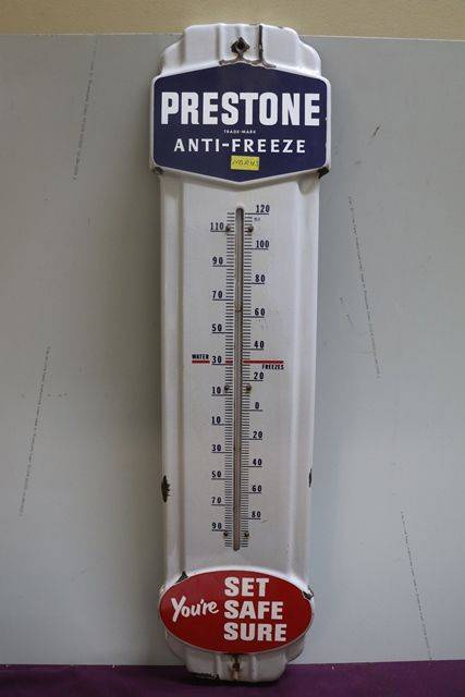 Prestone AntiFreeze Enamel Advertising Thermometer Sign 