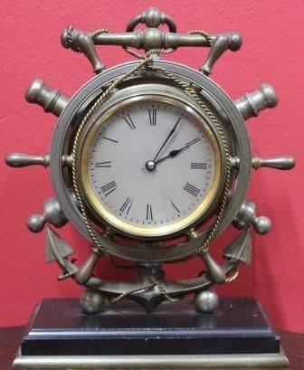 Rare Desk Clock in Form of a Ships Wheel