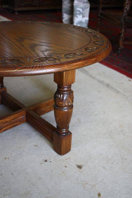 Round Carved Oak Coffee Table