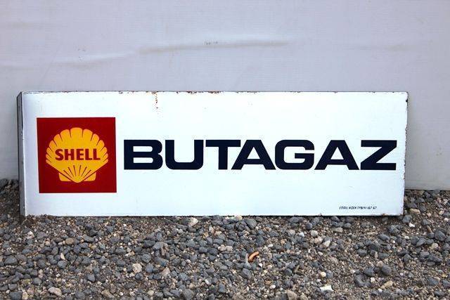 Shell Butagaz Post Mount Enamel Advertising Sign