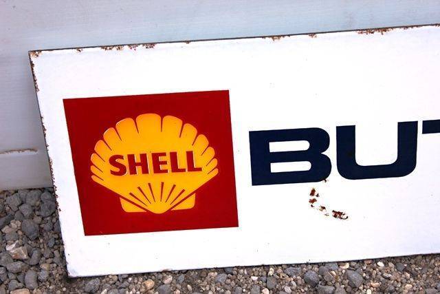 Shell Butagaz Post Mount Enamel Advertising Sign
