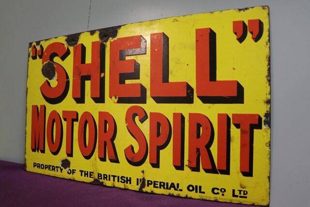Shell Motor Spirit Double Sided Enamel Advertising Sign 